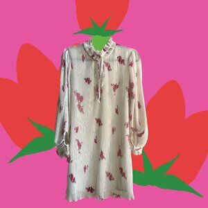 GANNI Floral Print Plisse Georgette Neck Tie Mini Dress EU 40